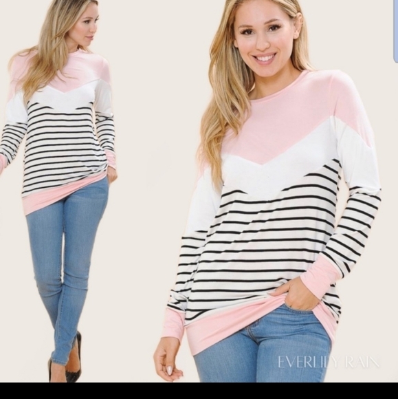 EVELYN RAIN  PINK WHITE and BLACK TUNIC TOP S/M/L - Picture 3 of 5